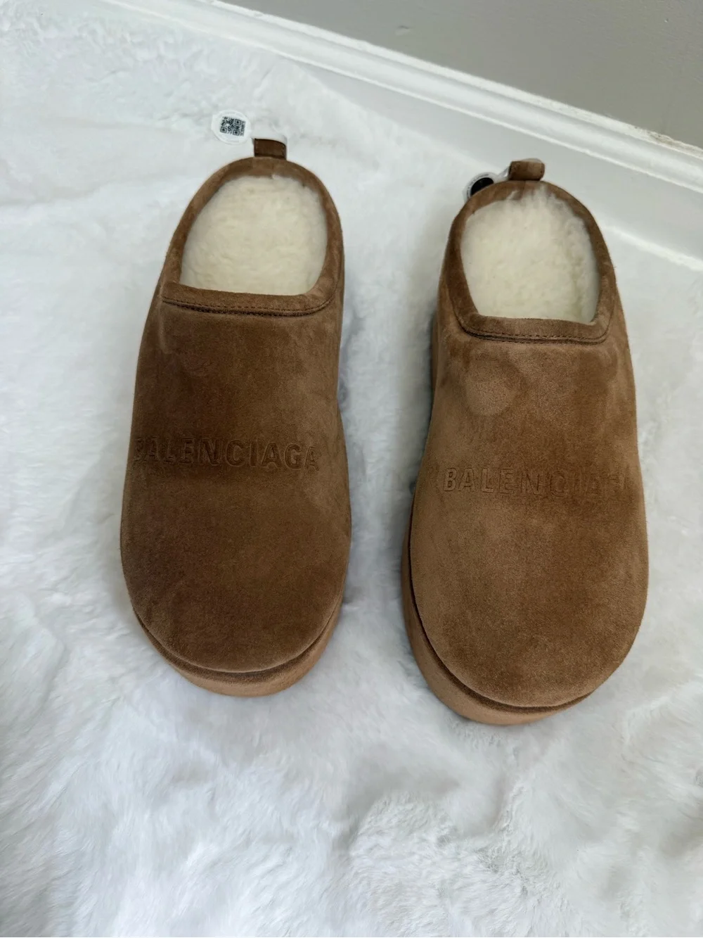 Balenciaga Alaska Platform Slides Brown White Shearling Sz 41